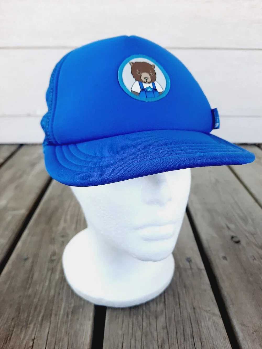 The North Face Blue Bear Patch Mesh Back Adjustable Trucker Hat Infant Size